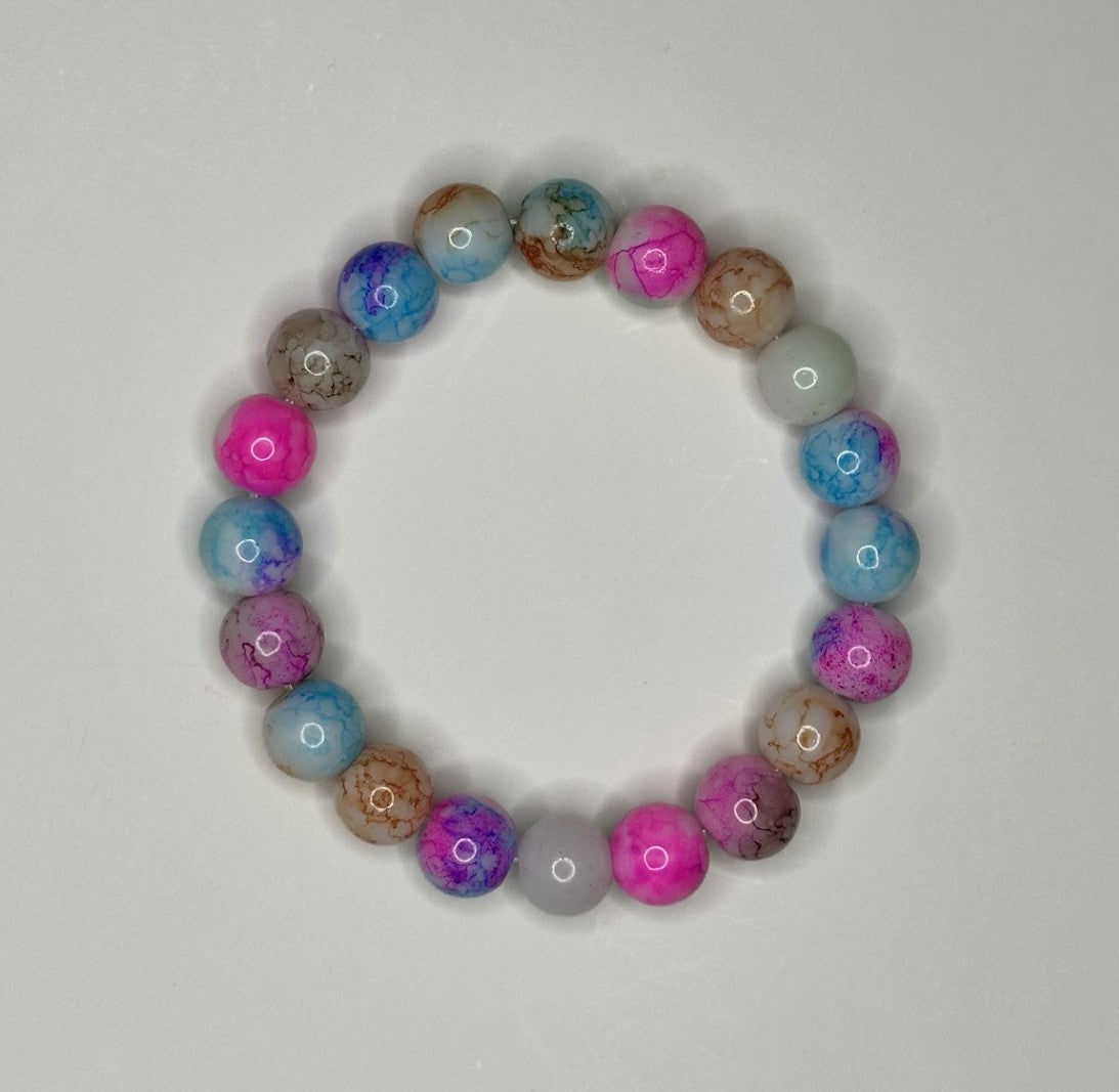 Paint Swirled Glass Beaded Bracelet