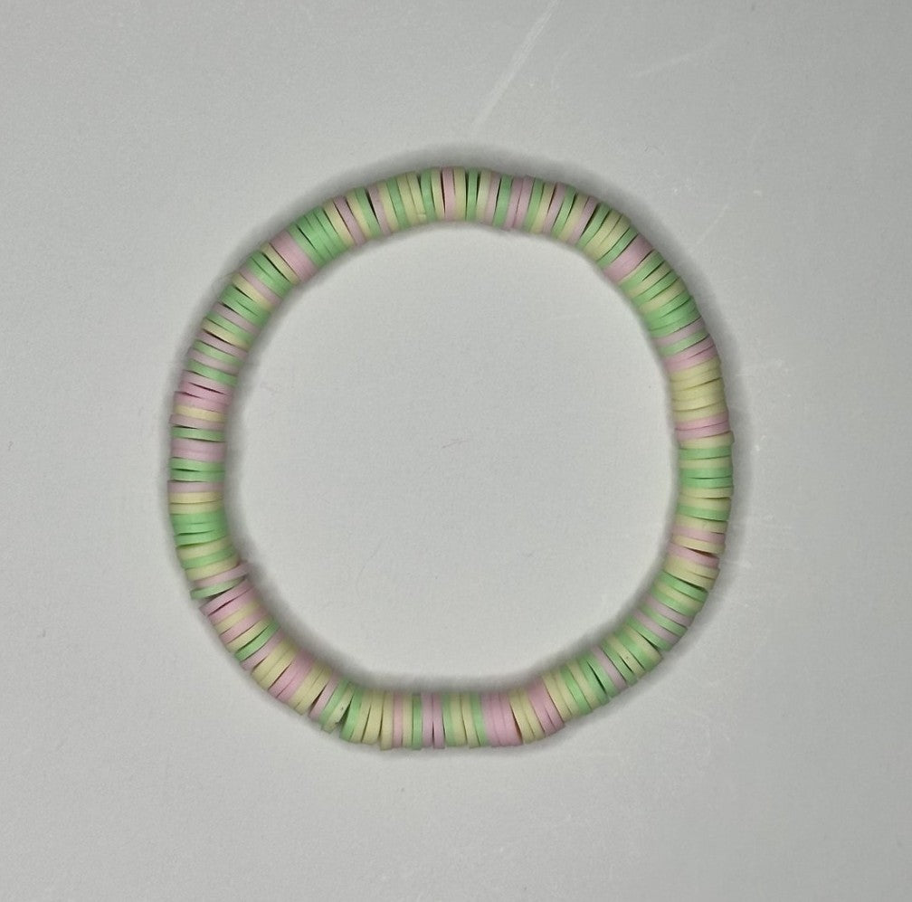 Pastel Breeze Clay Beaded Bracelet 🩷💚💛🌫