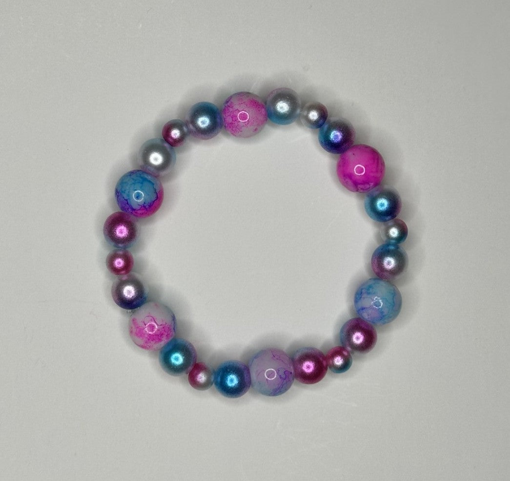 Swirled Glass & Pearl Beaded Bracelet