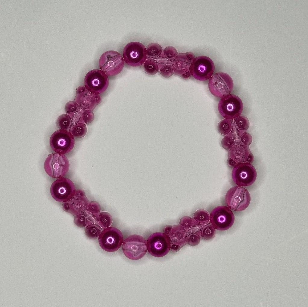 Hot Pink Bliss Gummy Bear Beaded Bracelet π§Έππβ¨
