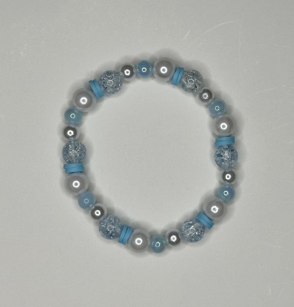 Blue Ocean Mist Clay & Round Beaded Bracelet 🌊💙
