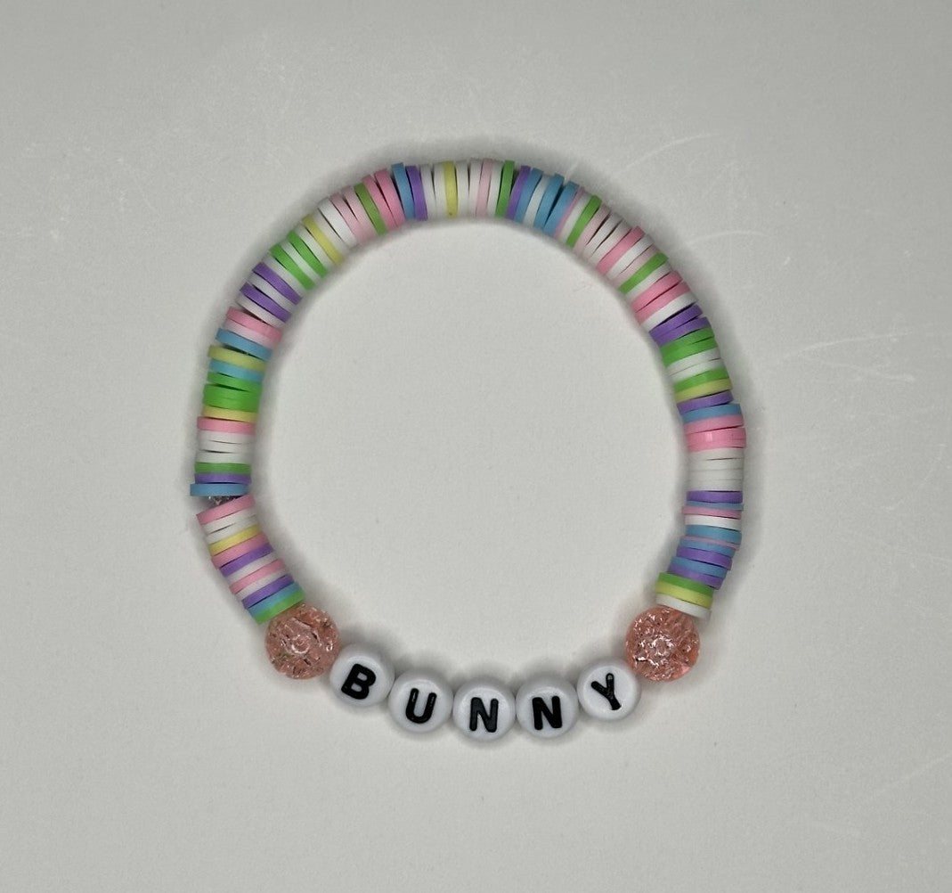Easter Bunny Clay & Round Beaded Bracelet 🐰🎀🥚🌸