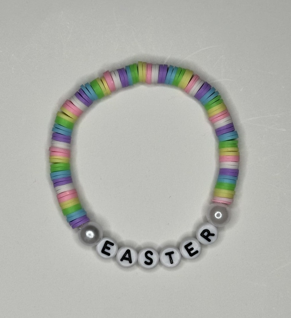 Easter Clay & Round Beaded Bracelet 🐰🌷🌸
