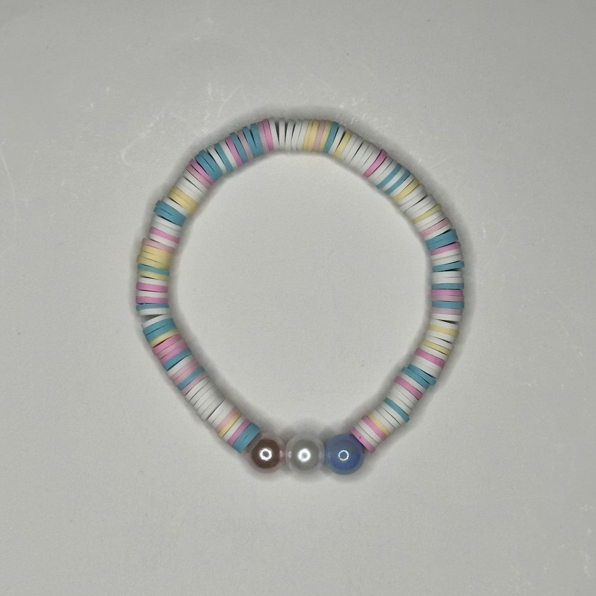 Pastel Cotton Candy Clay & Pearls Beaded Bracelet ☁️🍭🩷🩵